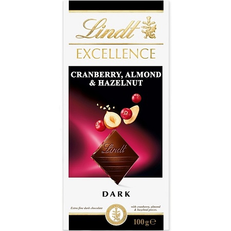 Шоколад LINDT EXCELLENCE Темный с клюквой, фундуком и миндалем 100г 