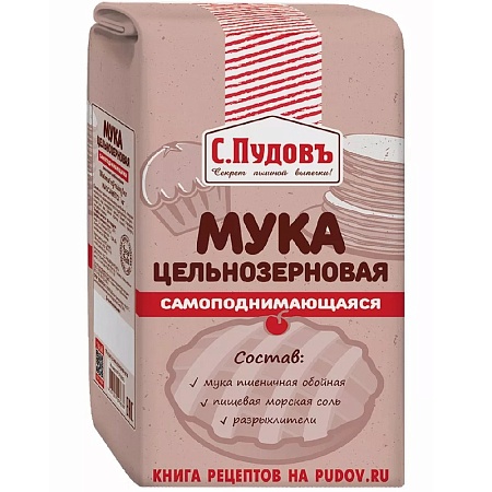 Мука С.Пудовъ цельнозерновая самоподнимающаяся пшеничная хлебопекарная 1кг 