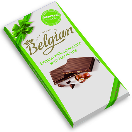 Шоколад The Belgian Молочный без сахара с орехами 100г 