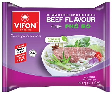 Лапша VIFON PHO BO рисовая быстрого приготовлениия со вкусом говядины 60г 