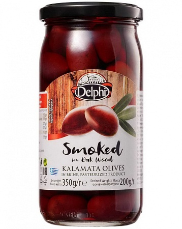 Маслины DELPHI Каламата с косточкой копченые в рассоле 350г 