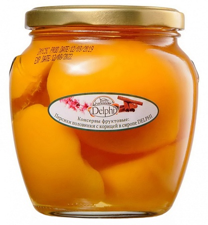 Персики DELPHI половинки с корицей в сиропе 550г 