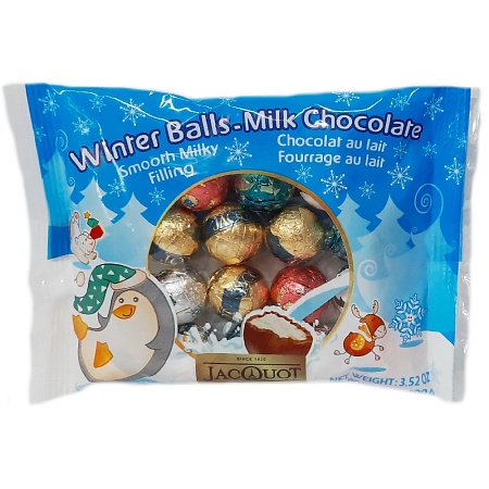 Конфеты JACQUOT Winter balls шоколадные шарики с молочной начинкой 100г 