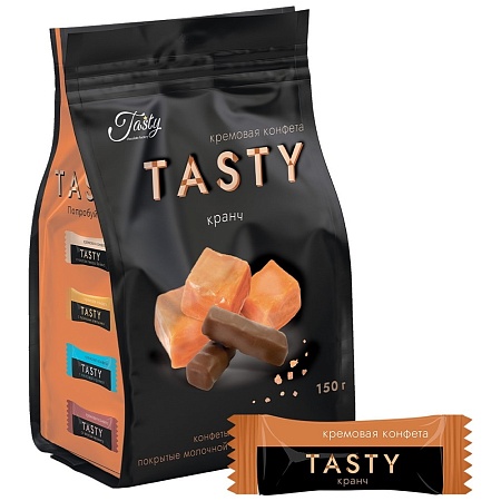 Конфеты TASTY кремовые покрытые молочной шоколадной глазурью кранч 150г 