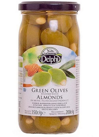 Оливки DELPHI фаршированные миндалем в рассоле 350г 
