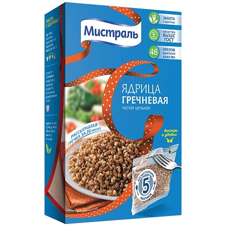 Гречка МИСТРАЛЬ Ядрица (5х80г) в пакетиках /картон/ 400г 