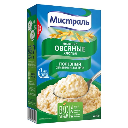 Хлопья МИСТРАЛЬ Овсяные Нежные 400г 