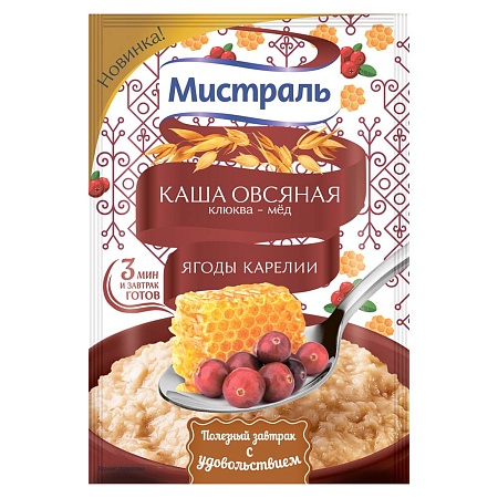 Каша МИСТРАЛЬ овсяная &quot;Ягоды карелии&quot; клюква-мед 40г 