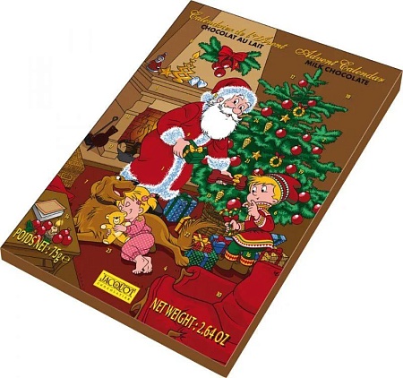Шоколад JACQUOT молочный Адвент-календарь Санта Клаус и подарки 75г 