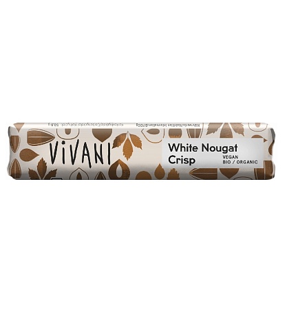 Батончик VIVANI Organic белый на рисовом молоке с фундучной нугой и кусочками карамели 35г 