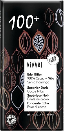 Шоколад VIVANI Organic горький 100% какао с кусочками какао бобов 80г 