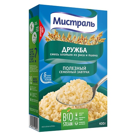 Хлопья МИСТРАЛЬ из риса и пшена Смесь Дружба 400г 
