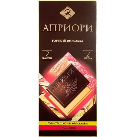 Шоколад АПРИОРИ Горький фисташка и миндаль / малина (2шт*36г) 72г 