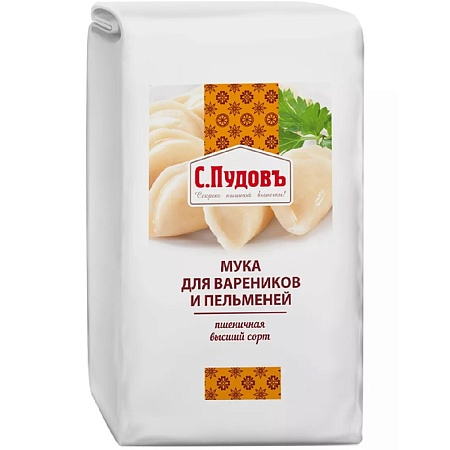 Мука С.Пудовъ пшеничная хлебопекарная в/с (для вареников и пельменей) 1кг 