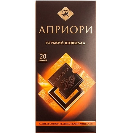Шоколад АПРИОРИ Горький с цукатами апельсина и лепестками миндаля (20шт*5г) 100г 