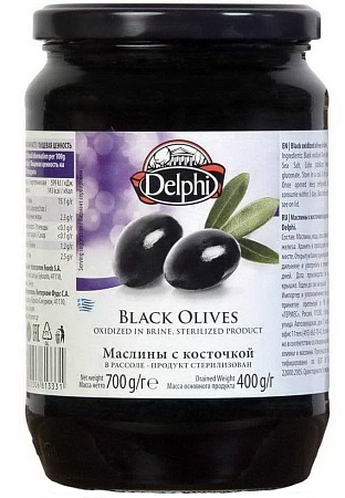 Маслины DELPHI с косточкой в рассоле 700г 
