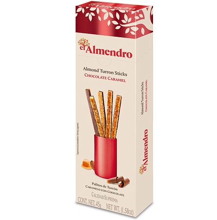 Туррон El ALMENDRO Sticks Chocolate Caramel Хрустящий миндальный с шоколадом (палочки) 45г 