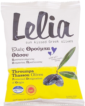 Оливки LELIA с косточкой вяленые &quot;трубес&quot; в оливковом масле с о. Тассос P.D.O. 150г 