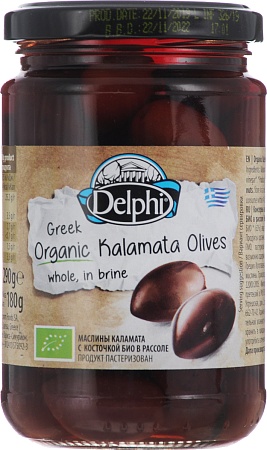 Маслины DELPHI Каламата с косточкой в рассоле БИО 290г 