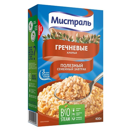 Хлопья МИСТРАЛЬ Гречневые 400г 