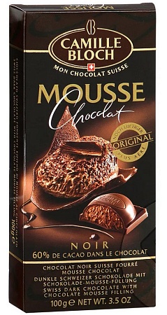 Шоколад CAMILLE BLOCH Mousse Noir Горький с начинкой из шоколадного мусса 100г 