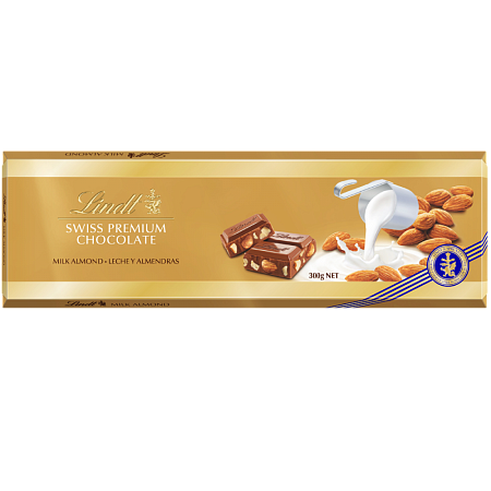 Шоколад LINDT GOLD Молочный с Цельным Миндалем 300г 