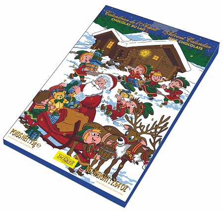 Шоколад JACQUOT молочный Адвент-календарь Санта Клаус на санках 75г 