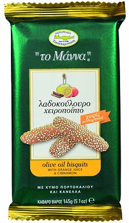Печенье MANNA с оливковым маслом, апельсиновым соком и корицей 145г 